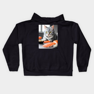 Cat Eating Sushi - Modern Digital Art Kids Hoodie